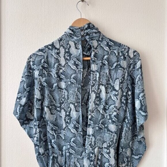 Zadig & Voltaire Roy Asymmetric Snake Print Silk Dress in Bleu - Picture 10 of 12